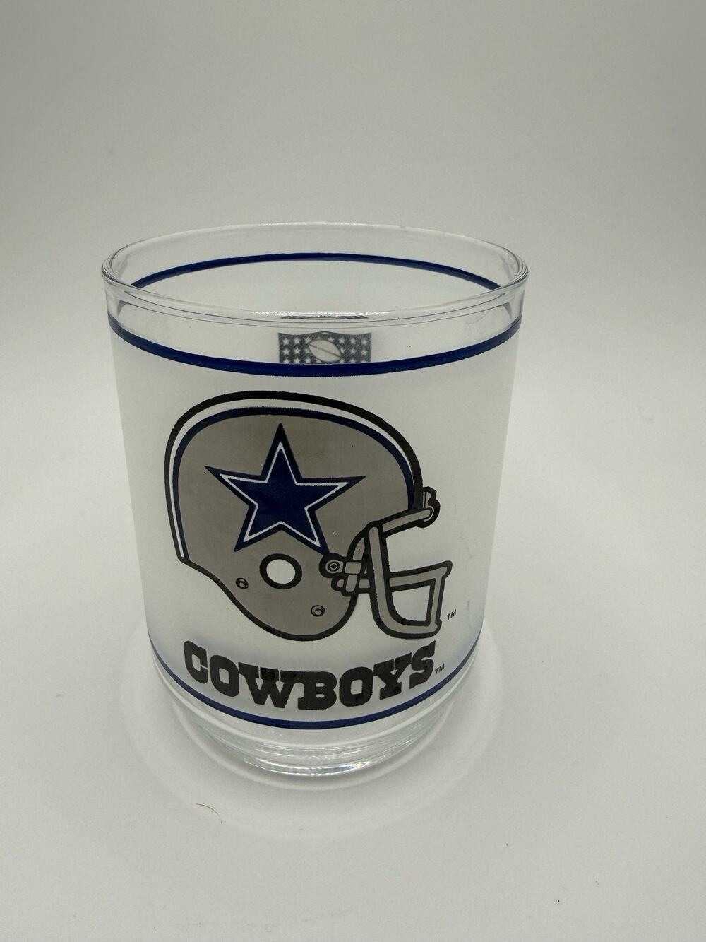 Vintage Frosted Dallas Cowboys Mobil Promotional Glass 4” Texas Fan Gift